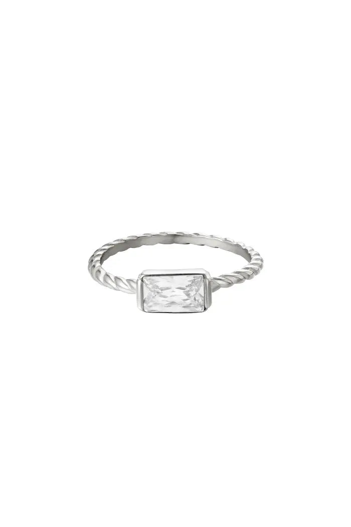 Ring rechthoek twist Zilver Stainless Steel