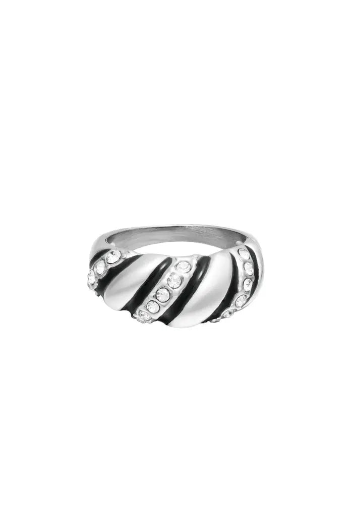 Ring Statement Zirkoon Swirl Zilver Stainless Steel