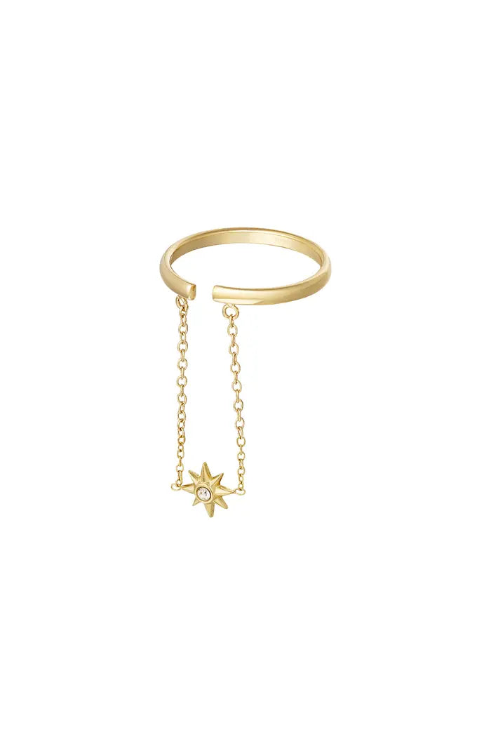 Ring ster met kettinkje Goud Stainless Steel