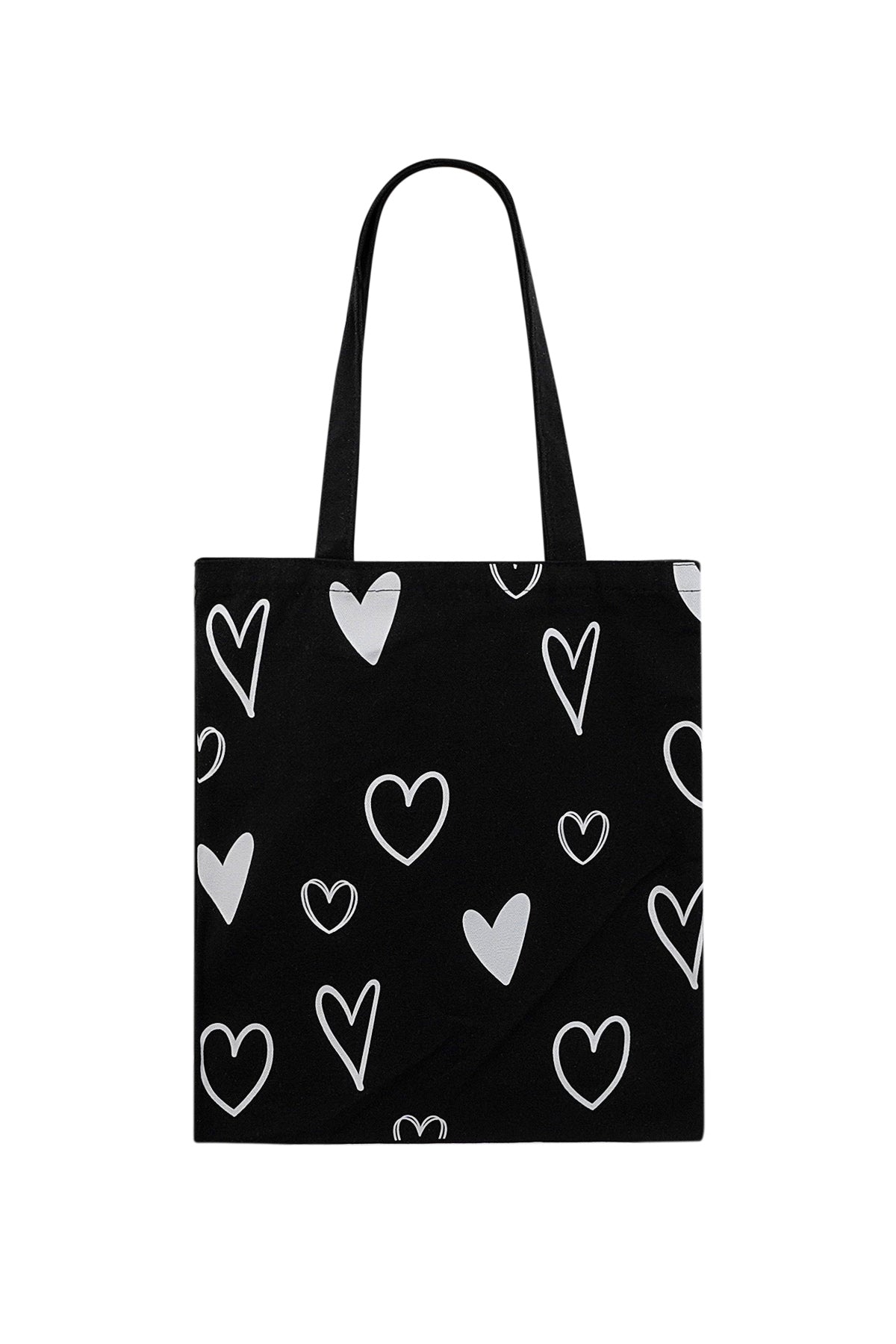 Hearts Zwart - Canvas Shopper