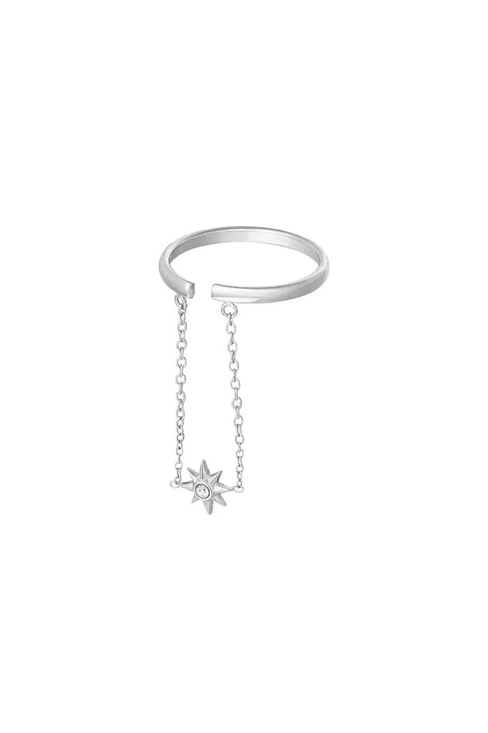 Ring ster met ketting Zilver Stainless Steel
