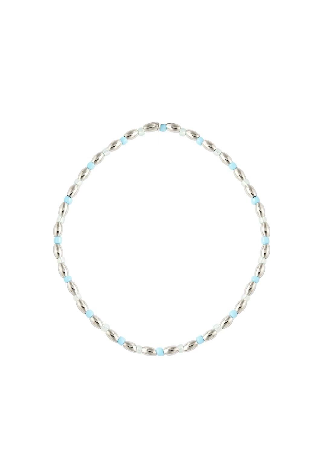 Armband kralen blauw zilver elastiek