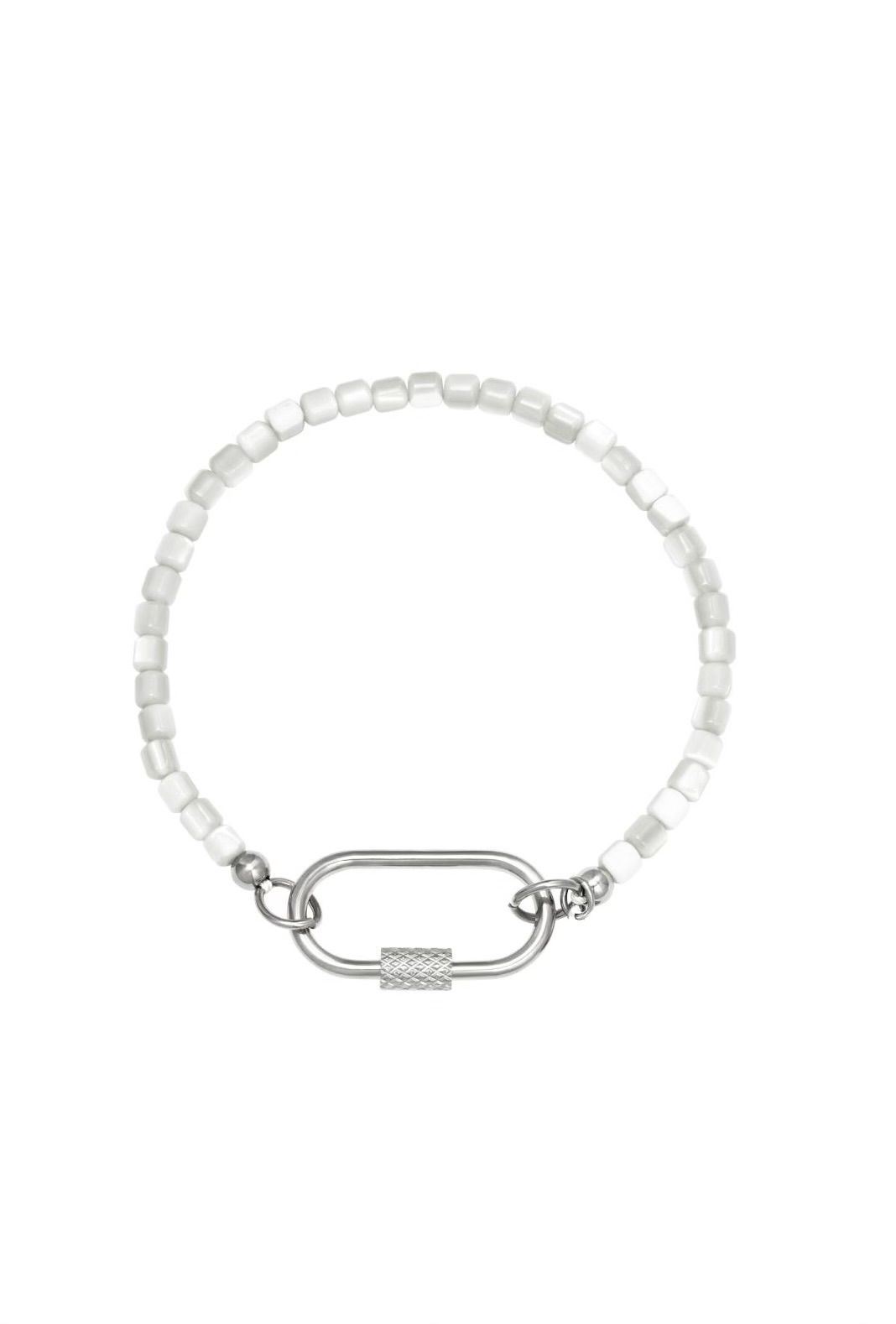 Armband kralen karabijnhaak Grijs