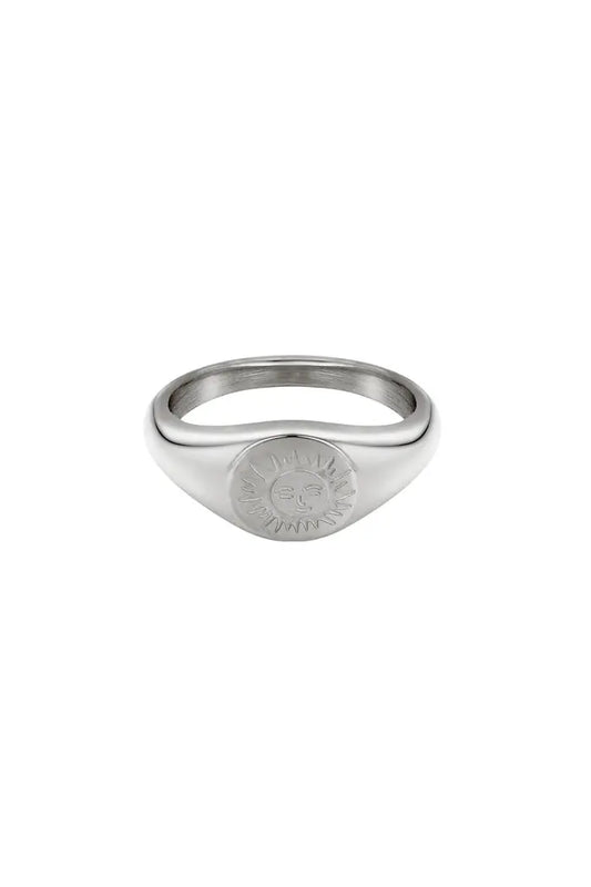 Ring smiling Sun Zilver Stainless Steel