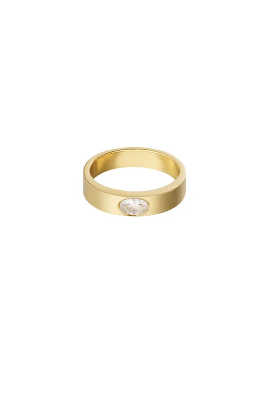Ring basic met steentje goud/wit