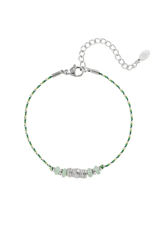 Satijnen armband met natuursteentjes groen en zilver