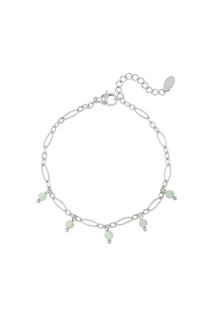 Armband schakels met kraaltjes natuurstenen Groen Silver Stainless Steel