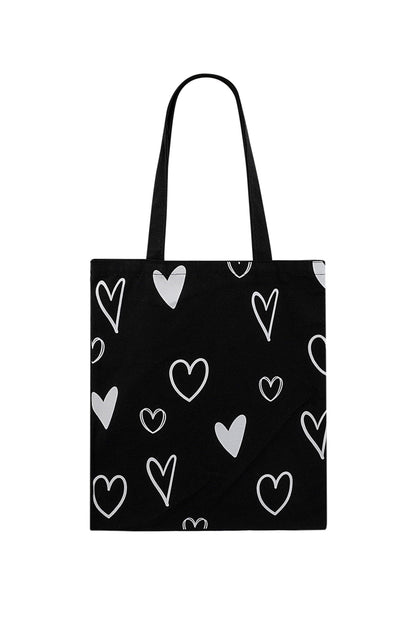 Hearts Zwart - Canvas Shopper