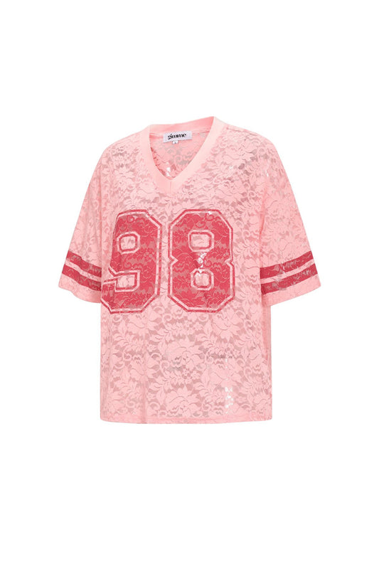 (Pre-order verzending in week 15) Roze T-shirt 98 doorzichtig met korte mouwen